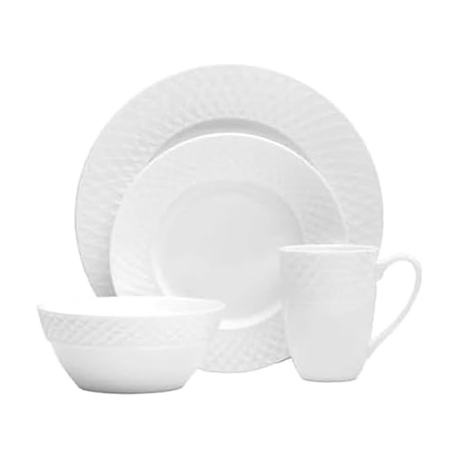 Mikasa Trellis Bone China 16-Piece Dinnerware Set, Service for 4, White Lightweight Porcelain wit... | Amazon (US)