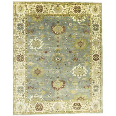 Jhanet Floral Handmade Hand-Knotted Rectangle 8' x 10' Wool Area Rug in Blue | Wayfair North America