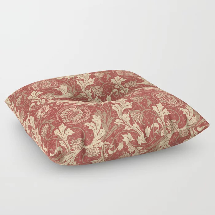 Walter Crane Teazle Rust Red Art Nouveau Floral Floor Pillow | Society6