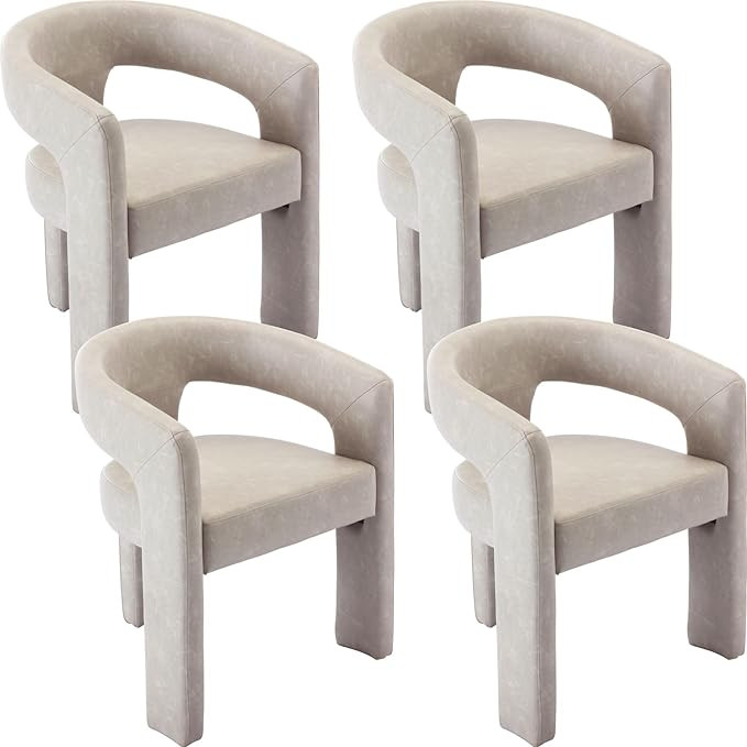 Set of 4 Modern PU Leather Upholstered Dining Chairs with Open-Back, Cute Barrel Side Chairs Kitc... | Amazon (US)