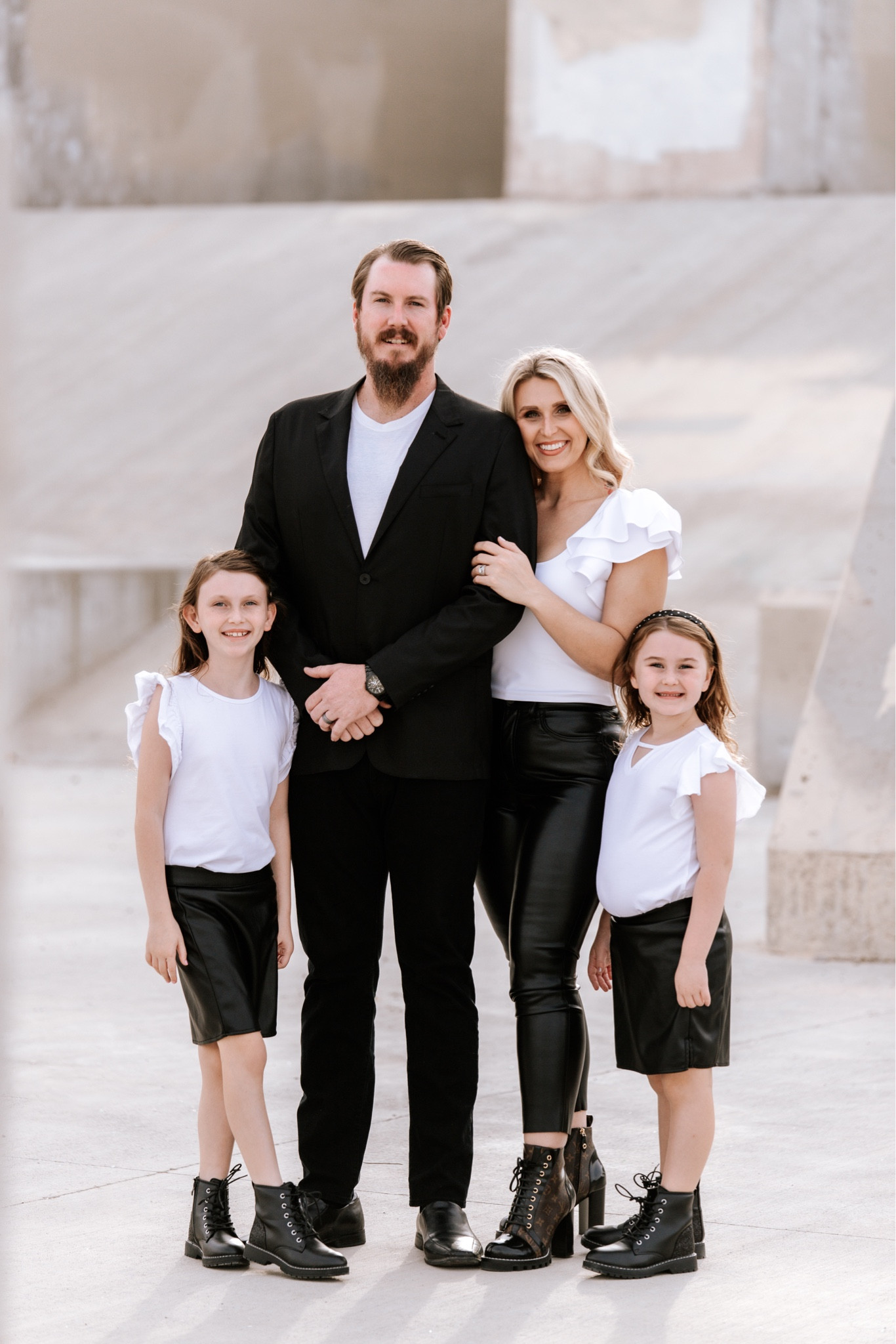 Black and white matching family outfits! My outfit is from Express and the girls is from Walmart and amazon. Leather bottom and white ruffle tops. 

#LTKmens #LTKfamily #LTKkids