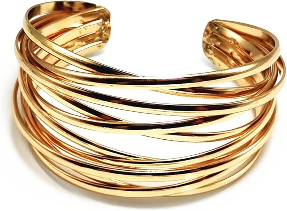 YBMYCM Chunky Gold Cuff Bracelet for Women Girls Gold Line Web Wrist Cuff Bangle Bracelet Fashion... | Amazon (US)