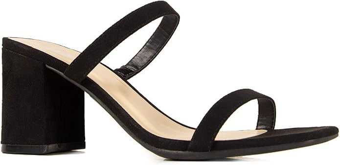 J. Adams Stormi Mules for Women - Square Toe Double Band Low Block Heel Sandals | Amazon (US)