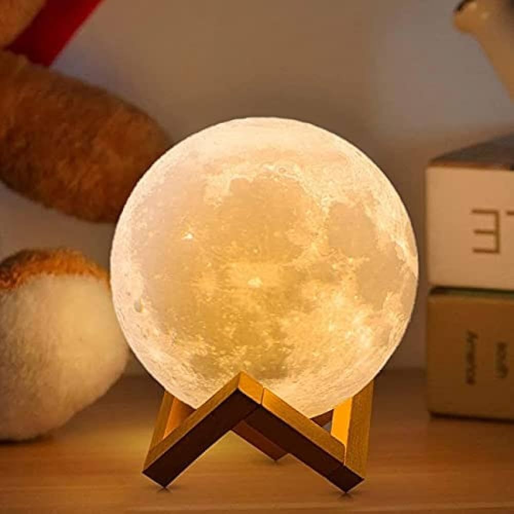 AED Moon Lamp 2023 Upgrade, 3D Printing Moon Light 16 LED Colors with Wooden Stand & Remote/Touch... | Amazon (US)