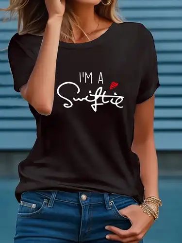 Swiftie Letter Print T shirt Short Sleeve Crew Neck Casual - Temu | Temu Affiliate Program