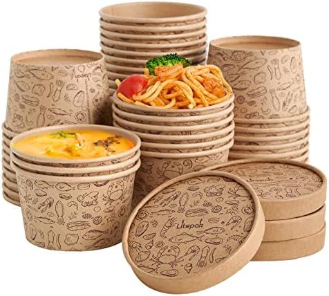 [50 Pack] 8 oz Paper Containers with Vented Lids, Kraft Paper Food Cups, Soup Containers Cups With L | Amazon (US)