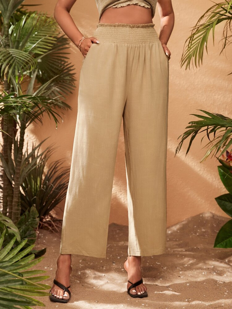 SHEIN SXY Shirred Paperbag Waist Slant Pocket Wide Leg Pants | SHEIN