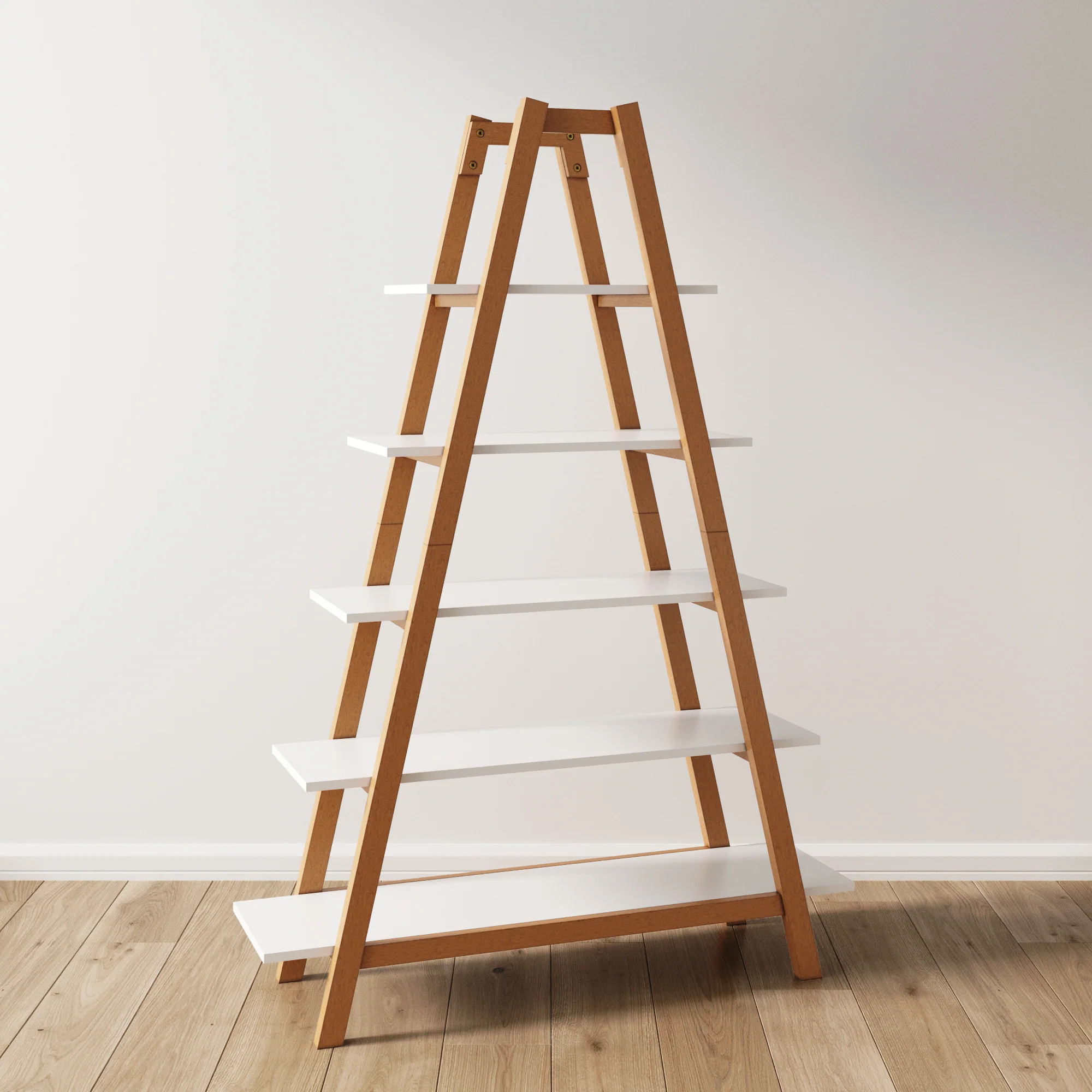 Wood 5-Shelf Ladder Display Bookshelf | Nathan James