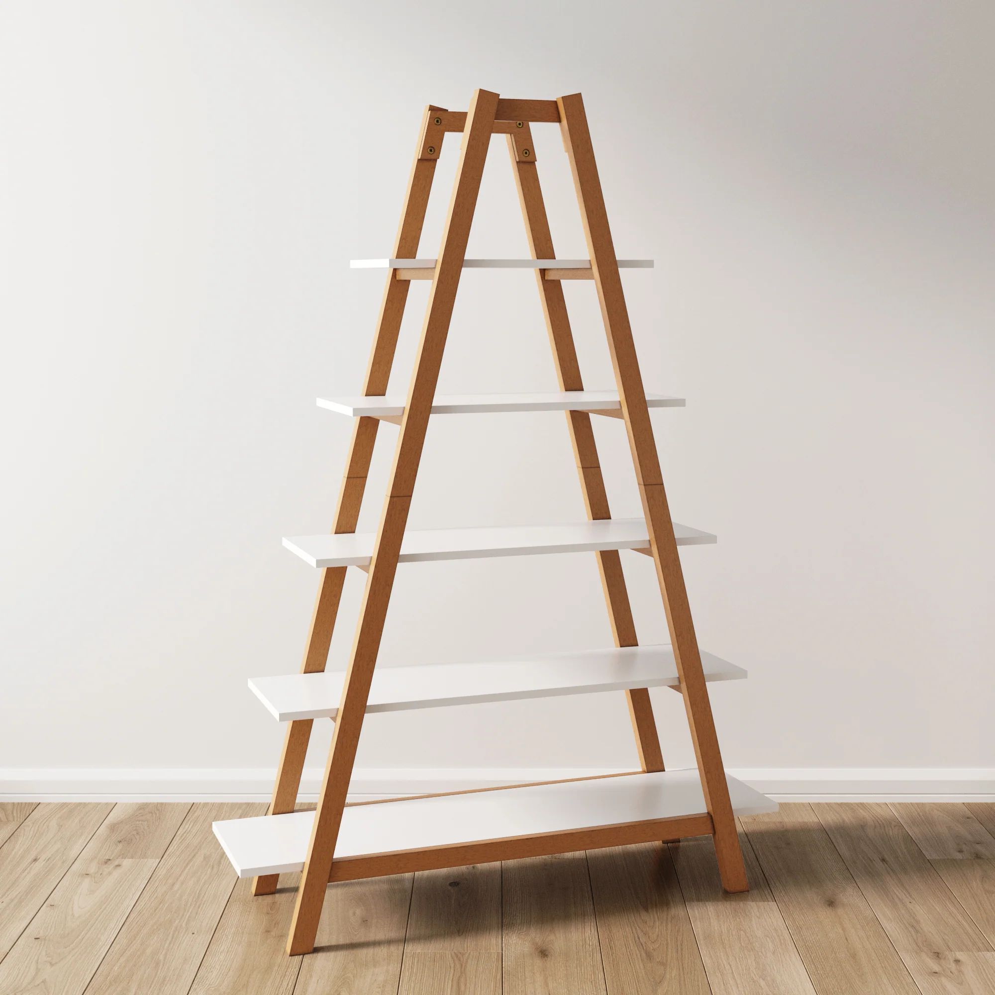 Wood 5-Shelf Ladder Display Bookshelf | Nathan James