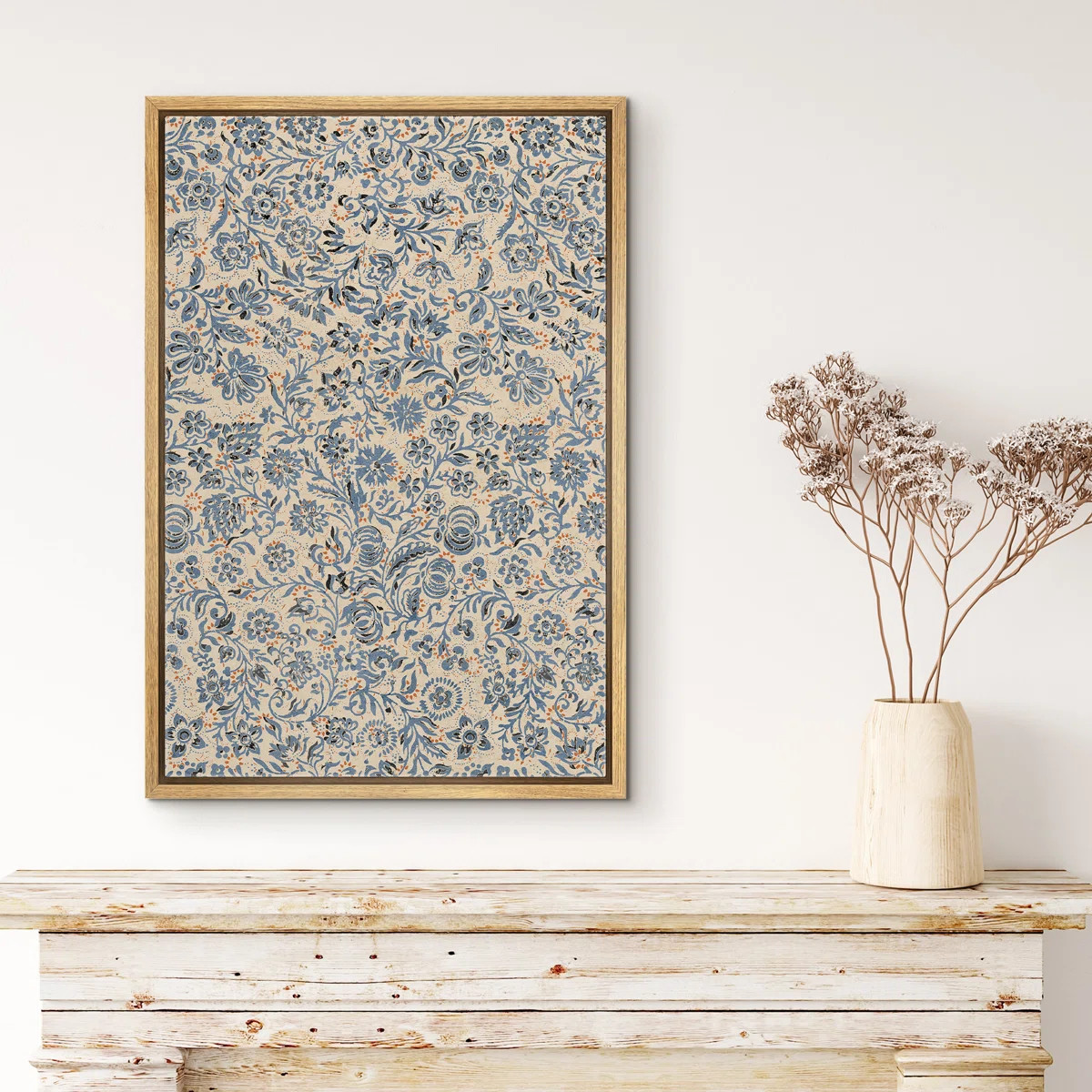 Abstract Botanical Vintage Blue Wildflower Flower Artwork, Illustration, Minimalist Modern Living... | Wayfair North America