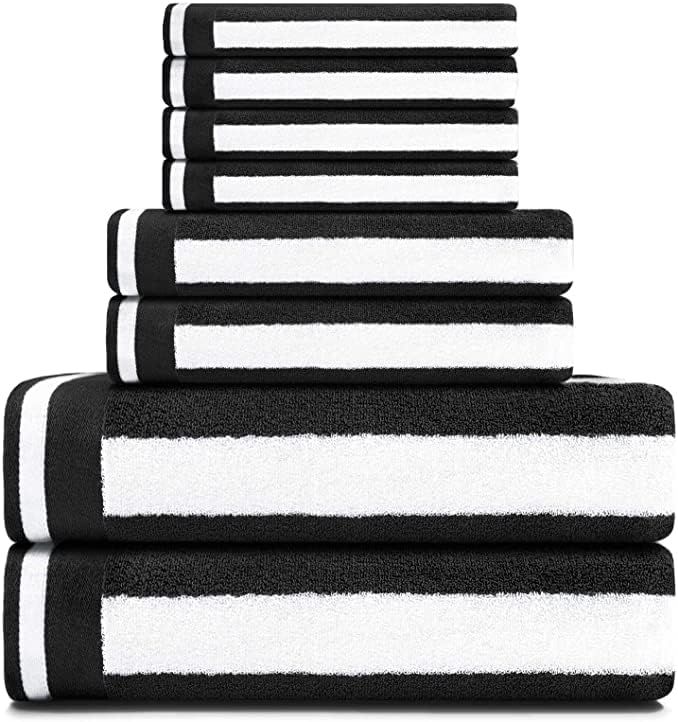 CASOFU Bath Towel Set, Highly Absorbent Cotton Towels with Stripe, 2 Bath Towels, 2 Hand Towels, ... | Amazon (US)