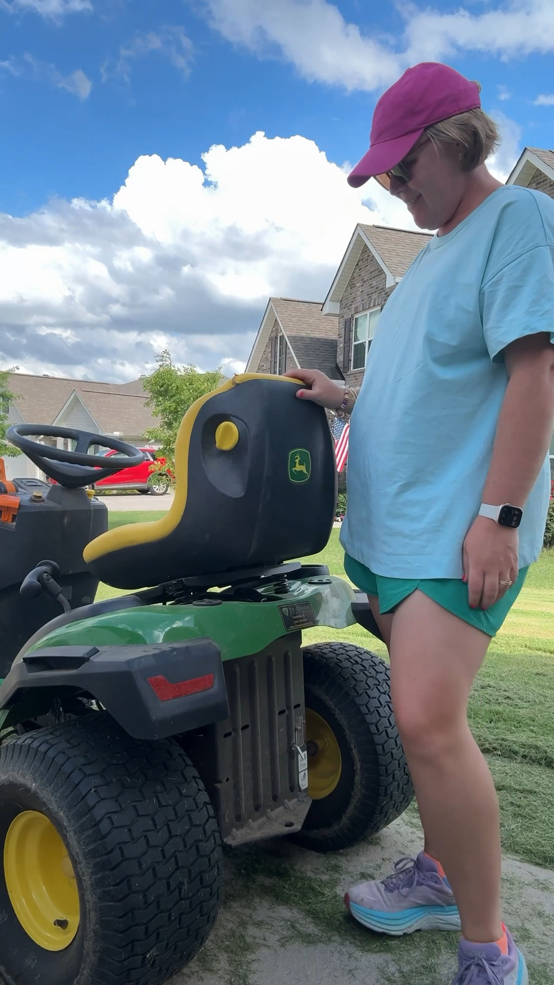 I usually wear a version of this to mow. My favorite shorts from Target, old running sneakers, and a tee and hat.

#LTKdayinmylife #LTKHome