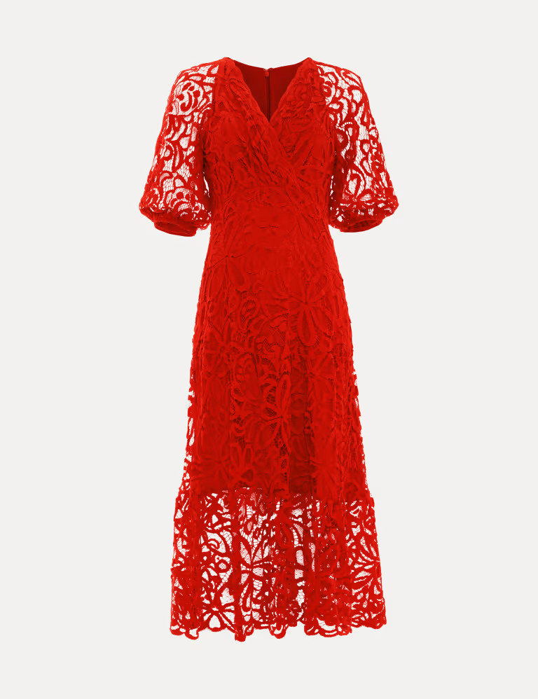 Lace V-Neck Midi Wrap Dress | Marks & Spencer (UK)