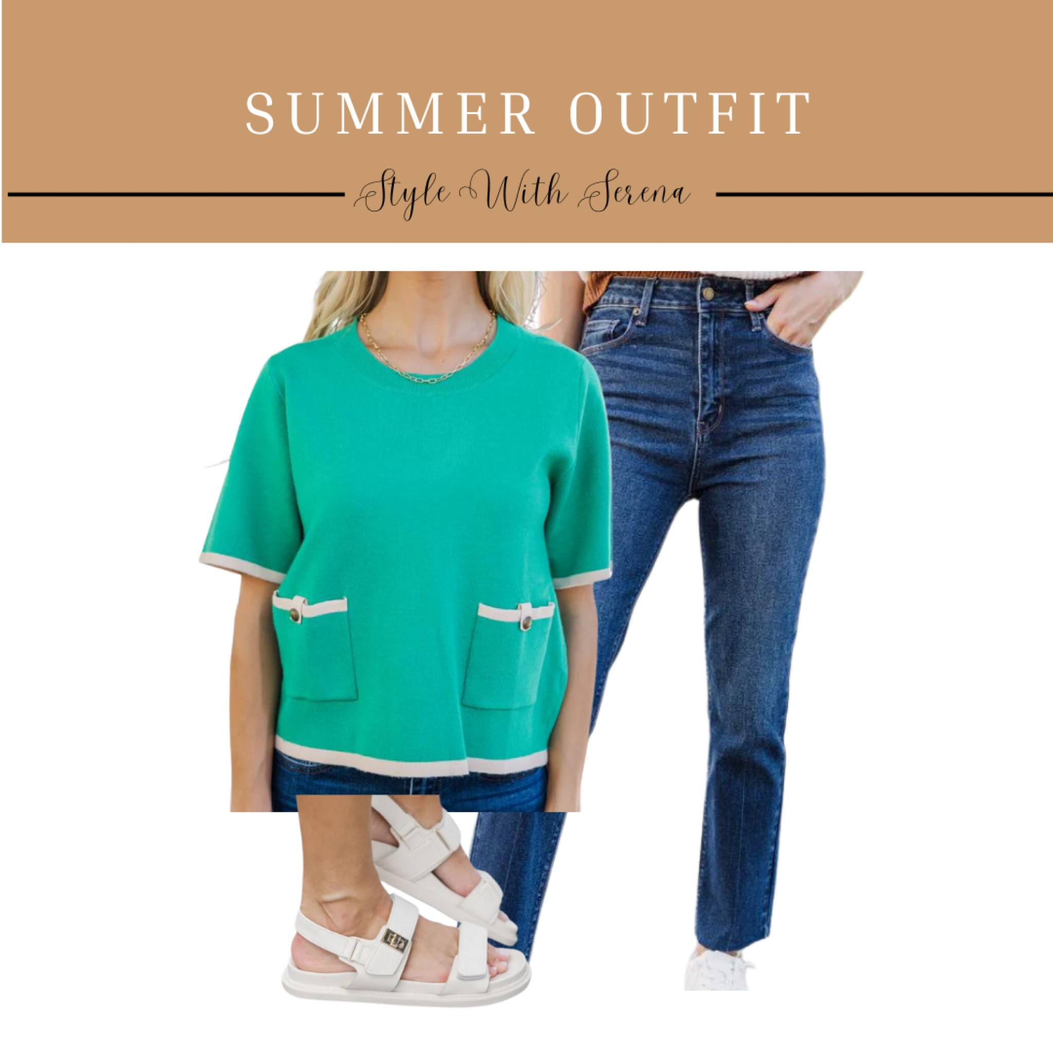 Summer outfit, preppy blouse, denim, jeans, sandals, green top 

#LTKOver40 #LTKFindsUnder100 #LTKStyleTip