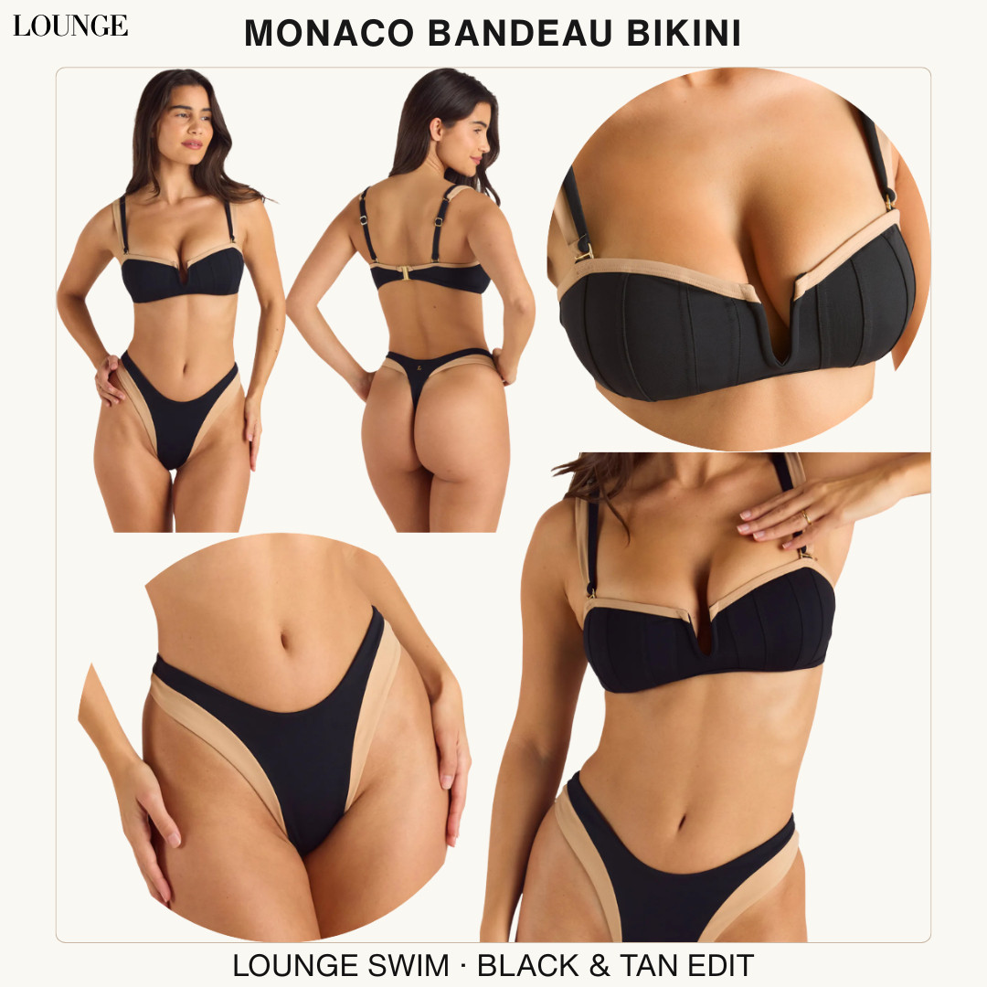 @Lounge Luxury Swim | Black Monaco Bandeau Bikini

A black and tan bandeau bikini that makes swimwear feel sleek, sculpted, and instantly more elevated 🖤

This Lounge Monaco Bandeau Bikini is the kind of swim set that looks expensive without trying too hard — minimal, polished, and made for the girl who wants her vacation swimwear to feel intentional.

The black and tan contrast is what makes this set feel so luxe. 

It gives that clean designer swimwear look while still being timeless enough to wear on repeat for resort days, beach clubs, poolside lounging, girls’ trips, tropical vacations, and summer getaways.

What I love about this bikini is that it feels simple, but not basic!!

The bandeau top has that sleek, structured look that makes the whole set feel more styled than a plain black bikini, while the contrast trim adds just enough detail to make it feel chic, modern, and elevated.

The bottoms also come in both thong and brief styles (!!), which makes this set even better because there’s truly something for everyone depending on the fit and coverage you prefer.

The neutral black-and-tan colorway is so easy to style with linen pants, a white button-down, a black sarong, raffia bags, oversized sunglasses, gold jewelry, flat sandals, or a sleek beach coverup for that quiet luxury resort look.

This is the kind of bikini you pack when you want one swim set that can do everything — poolside in the morning, beach club by afternoon, and styled under a coverup for sunset drinks. 

It feels confident, timeless, and expensive-looking without needing loud prints or extra styling.

I did the digging for you — if you want a bikini that feels flattering, polished, neutral, and worth packing first, this Lounge set is the one I’d check before sizes start moving. 

It has that “one perfect black bikini” energy that makes every vacation outfit feel more elevated.

📌 SAVE this for vacation swimwear, resort outfits, and elevated bikini ideas.

↓ Everything is linked!

#LTKSaleAlert #LTKSwim #LTKTravel