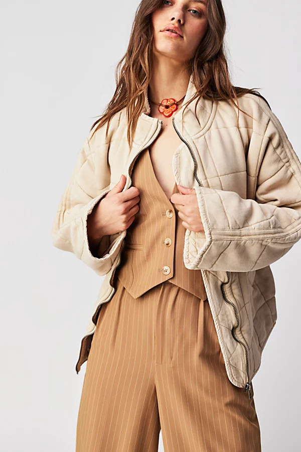 Dolman Quilted Knit Jacket by Free People, Summer Khaki, M | Free People (Global - UK&FR Excluded)
