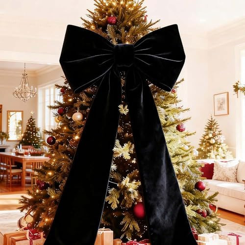 Large Velvet Christmas Bows (6 ft) — Large Bows for Christmas Tree Topper, Wreaths, Mantle, Front Door, Porch & Wedding Decoration — Xmas Decor Indoor & Outdoor (Black) | Amazon (US)