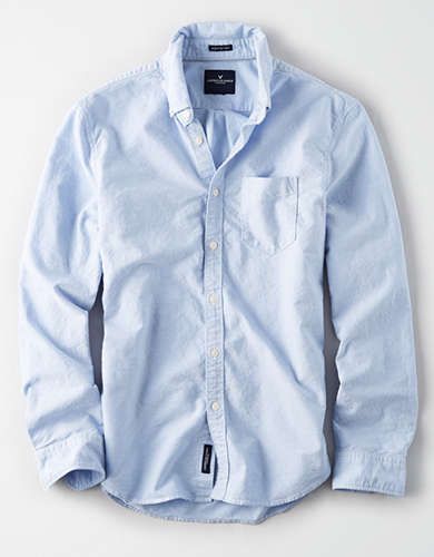 AE Long Sleeve Oxford Button Up Shirt | American Eagle Outfitters (US & CA)