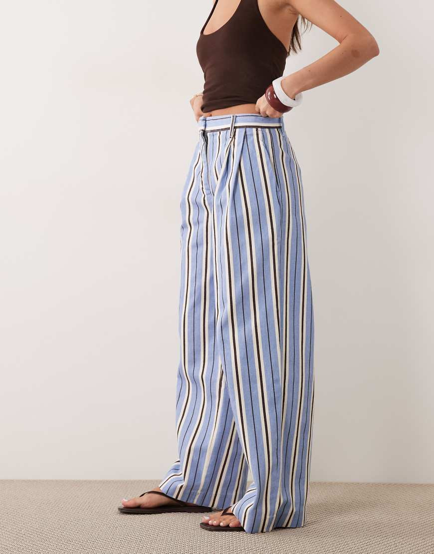 Mango 100% cotton baggy pants in blue stripes | ASOS (Global)