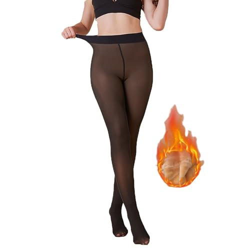 Fleece Lined Tights Women Fake Translucent Plush Sheer Pantyhose Winter High Waisted Thermal Stockings Thick Leggings | Amazon (US)