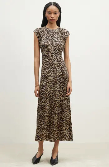 Nordstrom Shirred Cap Sleeve A-Line Dress in Beige Lola Leopard at Nordstrom Rack, Size X-Large | Nordstrom Rack