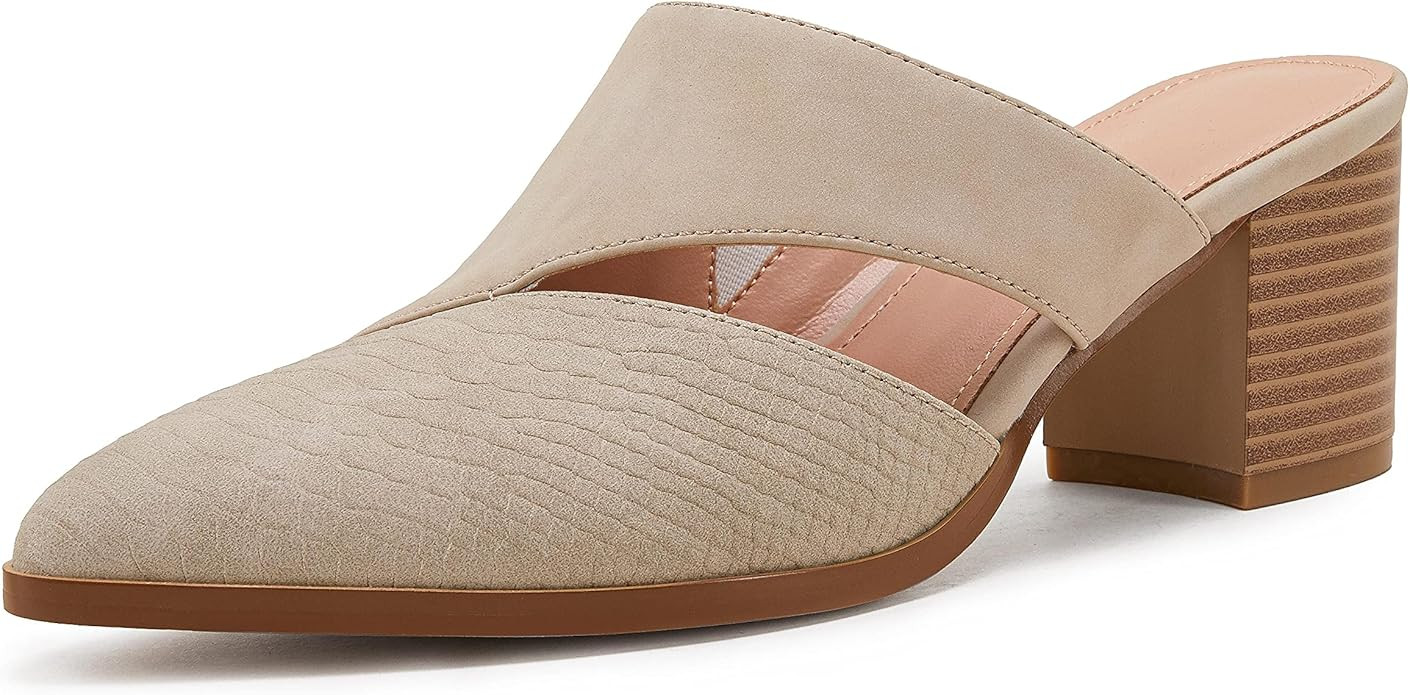 Syktkmx Women's Cutout Backless Mules Slip On Closed Toe Chunky Stacked Heeled Sandals | Amazon (US)