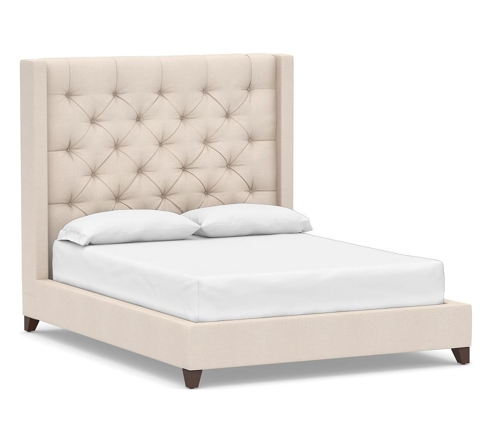Harper Upholstered Tufted Bed without Nailheads, California King, Belgian Linen Natural | Pottery Barn (US)