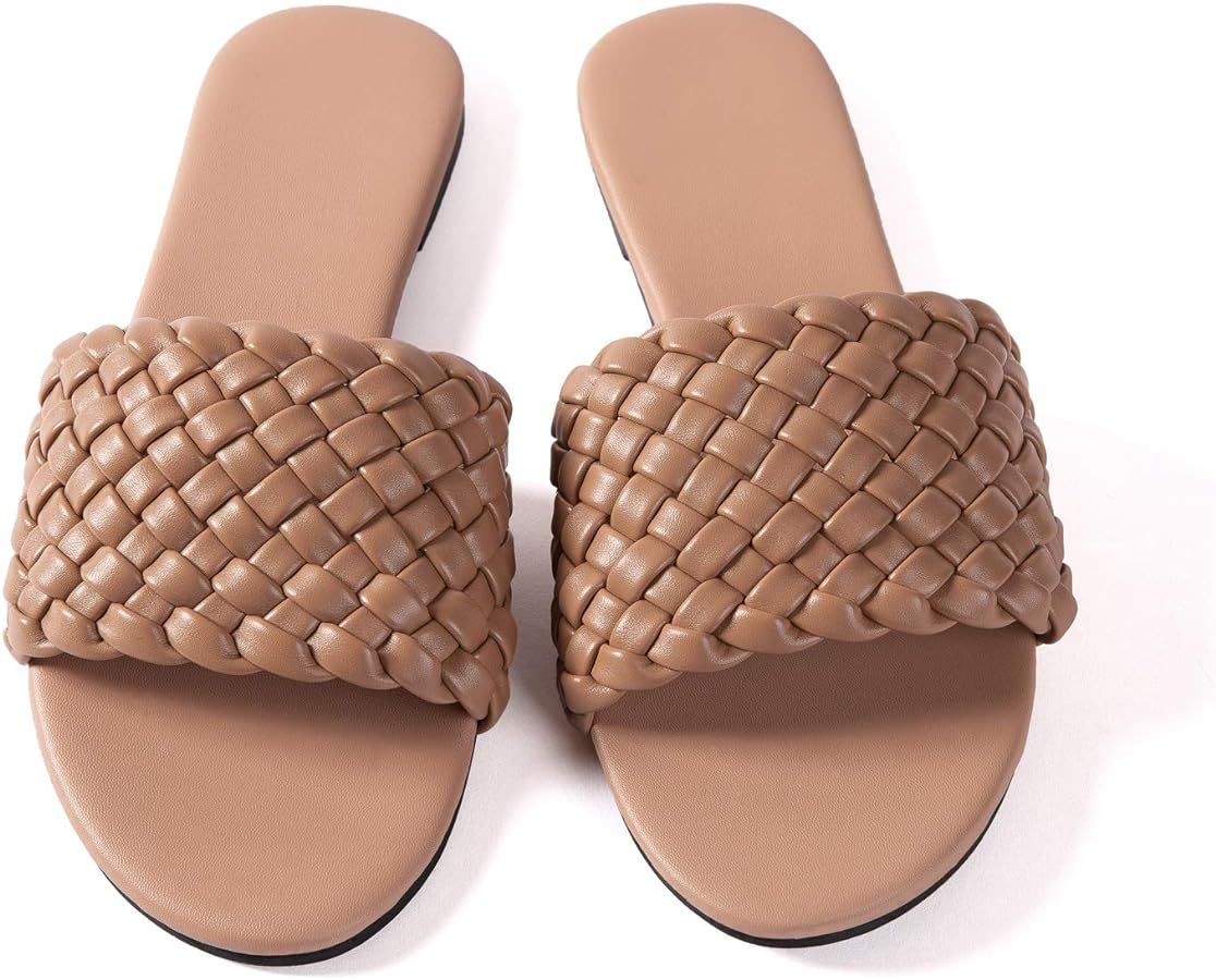 Mtzyoa Women Flat Sandals Braided Leather Nude Summer Dressy Fashion Evening Party Wedding Sandal... | Amazon (US)