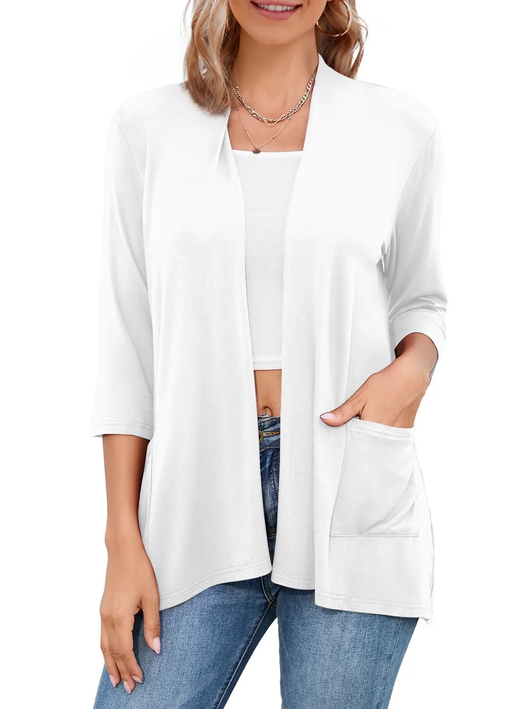 HOWCOME Cardigans for Women, Casual Lightweight, 3/4 Sleeve Open Front Cardigan Sweaters,Female, ... | Walmart (US)