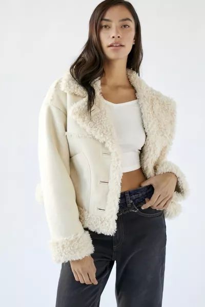 UO Maria Sherpa Trim Coat | Urban Outfitters (US and RoW)
