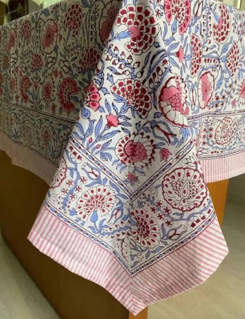 Floral Block Print Tablecloth: Vintage Cotton, Boho Table Decor Custom table cloth | Etsy (Global)