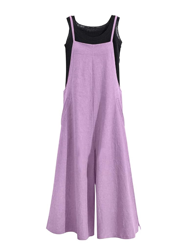 YESNO Women Casual Loose Long Bib Pants Wide Leg Jumpsuits Baggy Cotton Rompers Overalls with Poc... | Amazon (US)
