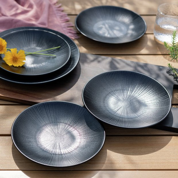 Habitat Black Textured Picnic Side Plate – set of 4 | Habitat UK