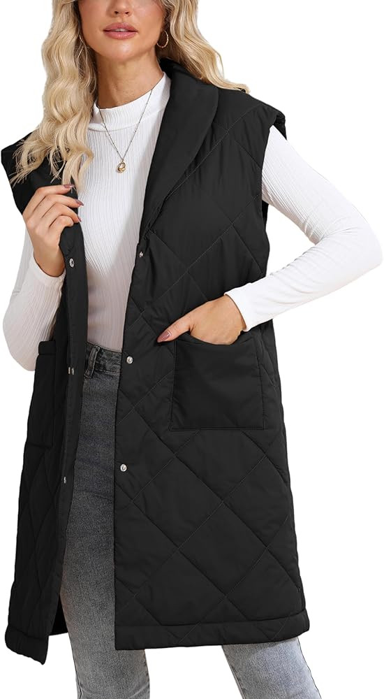EsheSy Womens Long Line Quilted Puffer Vest Button Down Knee Length Sleeveless Lightweight Jacket... | Amazon (US)