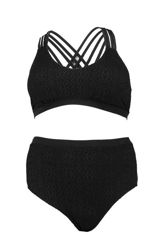 Plus Black Crochet High Waist Bikini | Boohoo.com (US & CA)