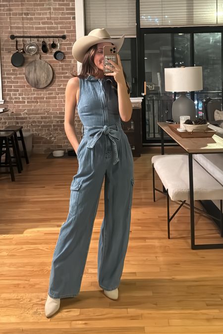 Cute denim jumpsuit from target. I’m wearing a 00. Size down if in between sizes. Western, cowgirl, country concert 

#LTKSpringSale #LTKfindsunder50