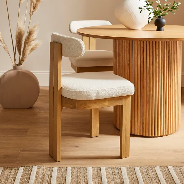Lovato Dining Chair Stained Oak, Ivory Boucle | Dunelm