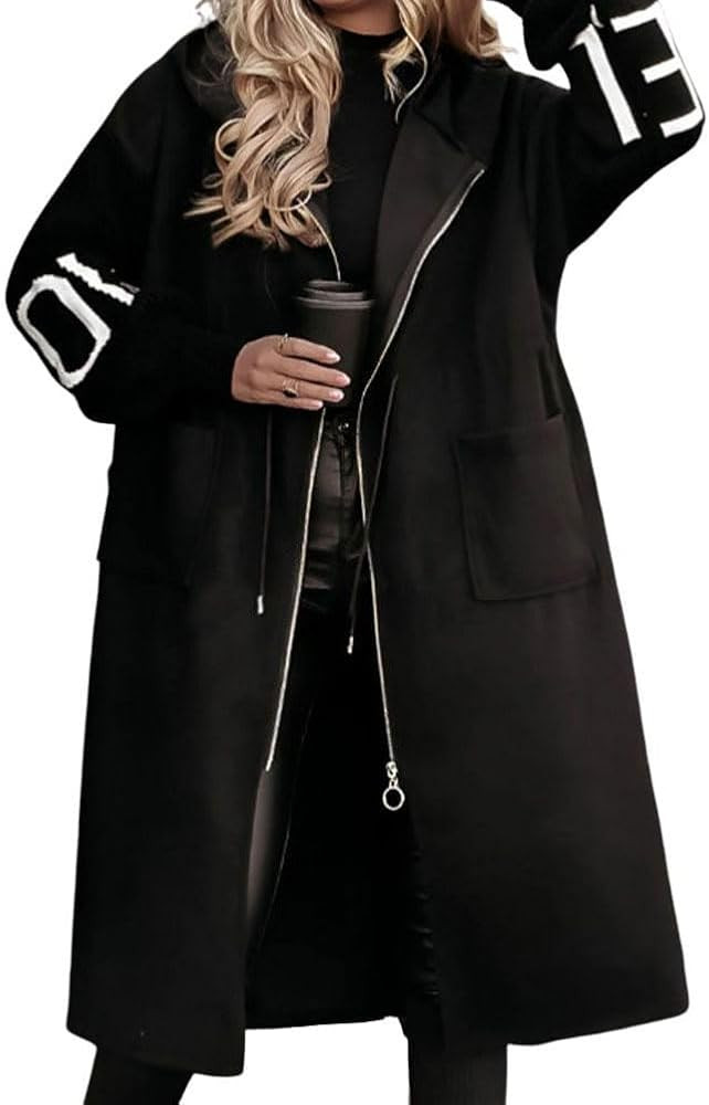 chouyatou Women's Casual Knitted Sleeve Wool Trench Coat Zip Up Hooded Wool Blend Overcoat with P... | Amazon (US)