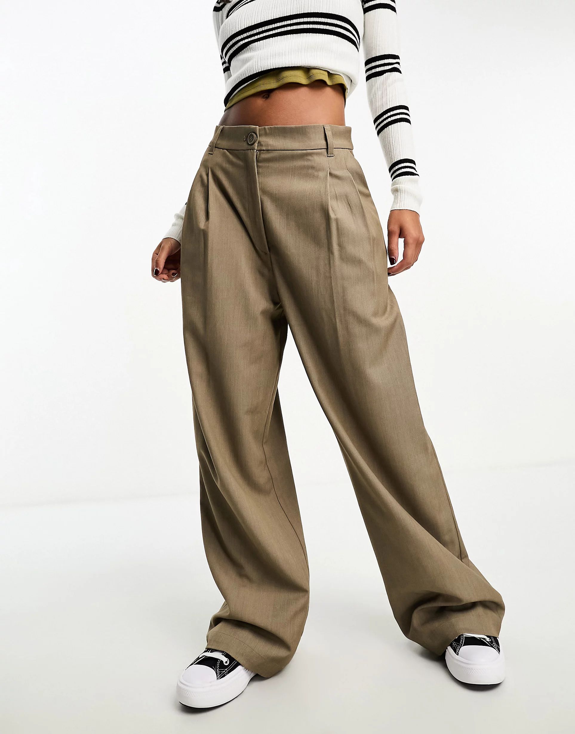Monki high waist tailored trousers in taupe | ASOS (Global)