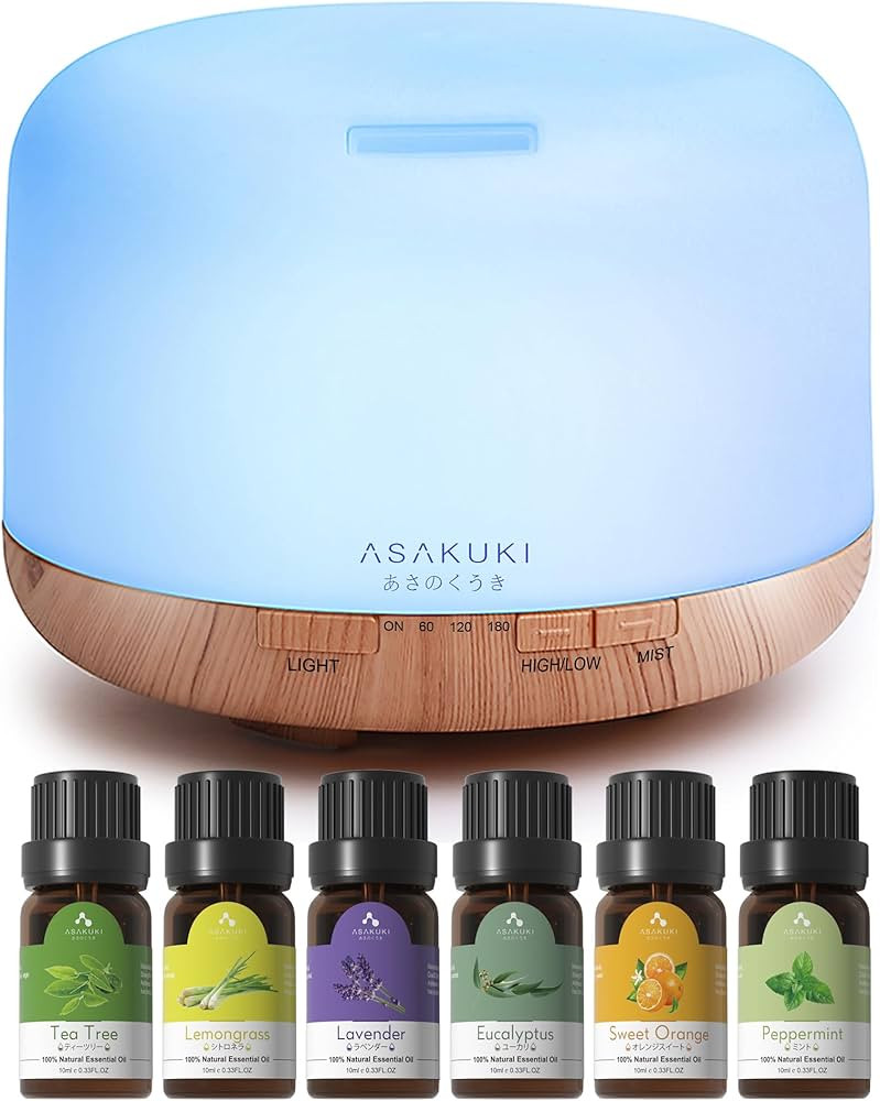 ASAKUKI Essential Oil Diffuser with Essential Oils Set, 500ml Aromatherapy Diffuser - 14 LED Colo... | Amazon (US)