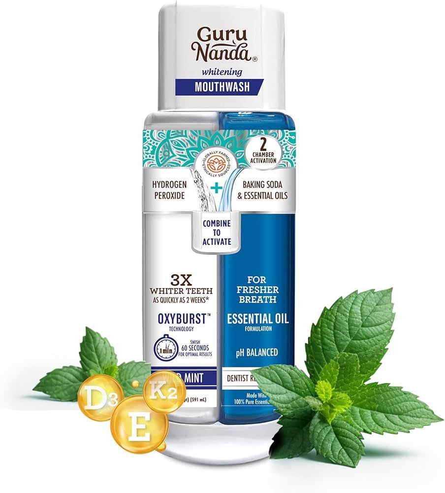 GuruNanda Dual Barrel Oxyburst Whitening Mouthwash - Contains Hydrogen Peroxide to Promote Whiter... | Amazon (US)