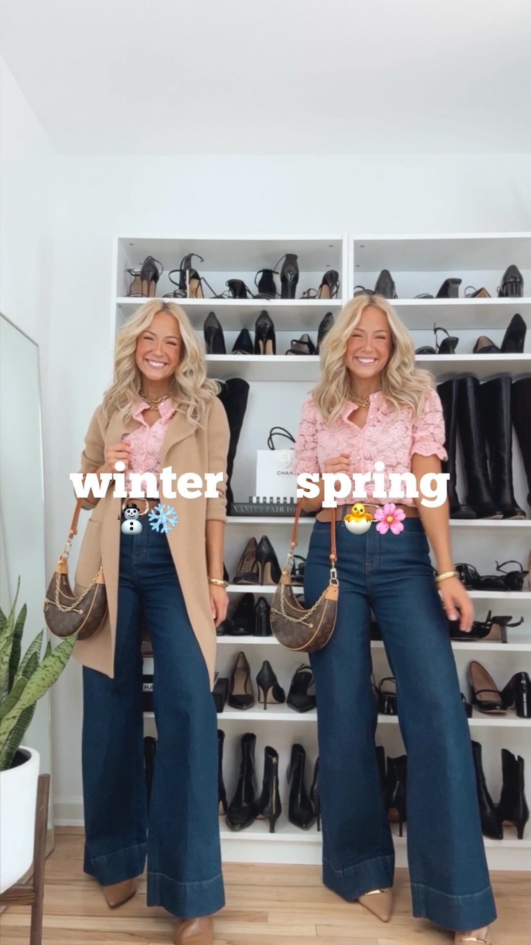 Let’s take this outfit from winter to spring with a couple simple swaps! ☃️➡️🐣
