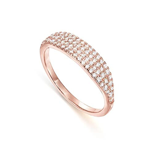 PAVOI 14K Gold Plated Slim Signet Ring with Sparkling Cubic Zirconia | Lightweight Dainty Statement Rings for Women (Rose Gold, 6) | Amazon (US)