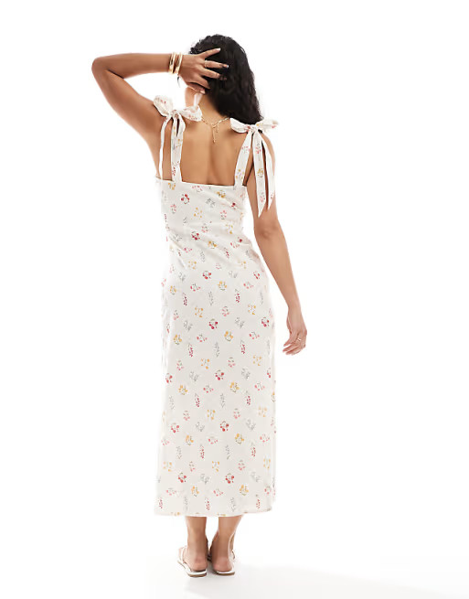 Miss Selfridge tie shoulder linen slip dress | ASOS (Global)