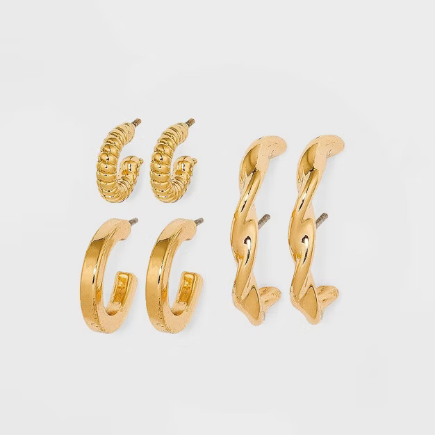 Hoop Twisted Rope Earring Set 3pc - A New Day™ Gold | Target