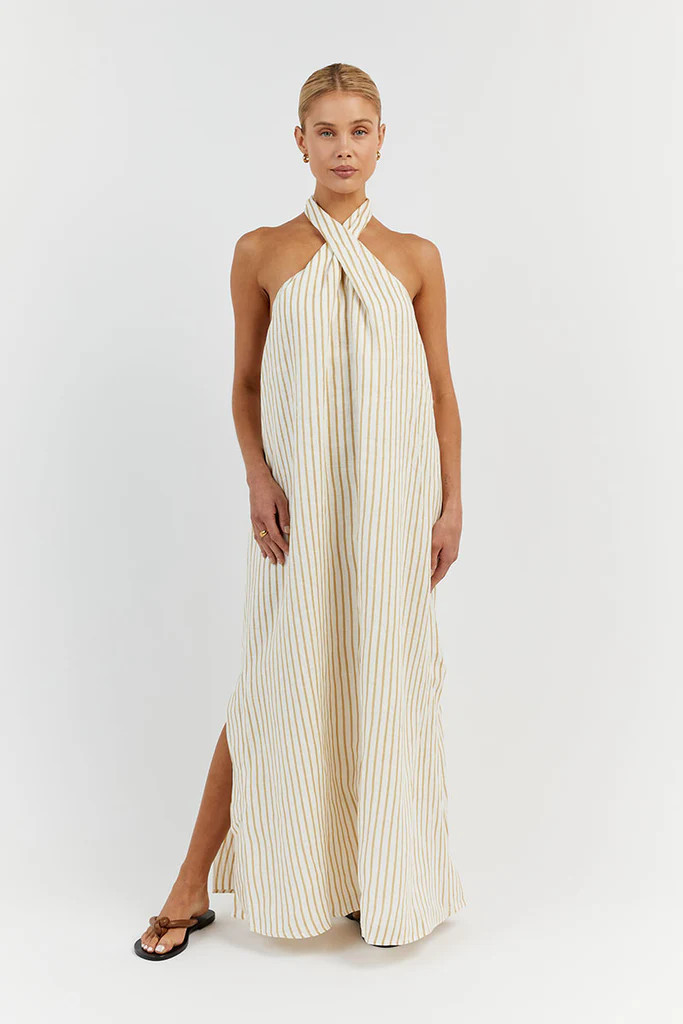 STACEY WHEAT STRIPE LINEN DRESS | DISSH