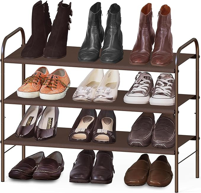 Simple Houseware 3-Tier Shoe Rack Storage Organizer, Bronze – Space-Saving Shoe Shelf, Holds 9... | Amazon (US)