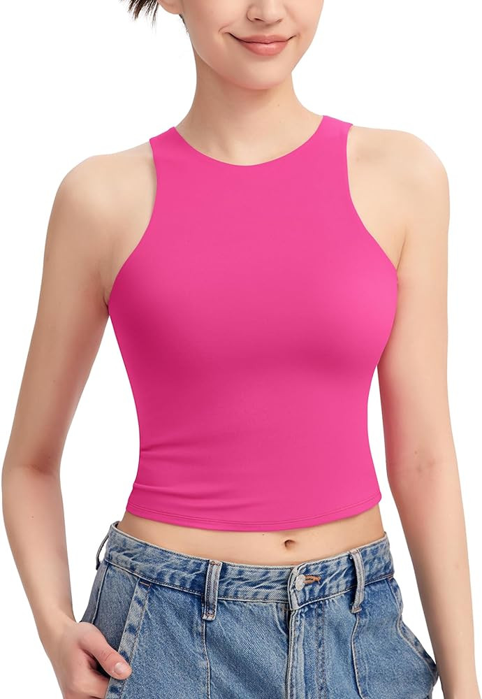 PUMIEY Women's High Neck Tank Top Sleeveless Summer Crop Tops for Women Smoke Cloud Pro Collectio... | Amazon (US)