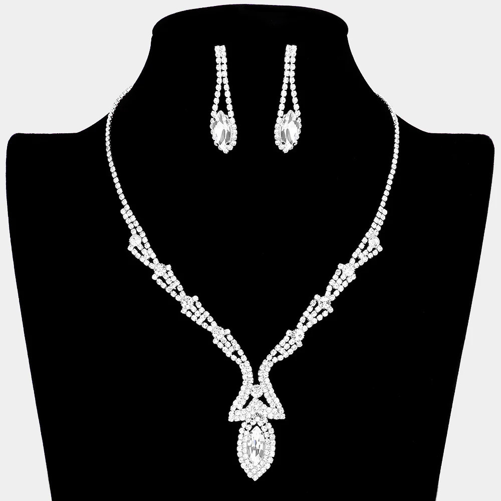 Marquise Stone Accented Rhinestone Necklace Silver | Shop Simon