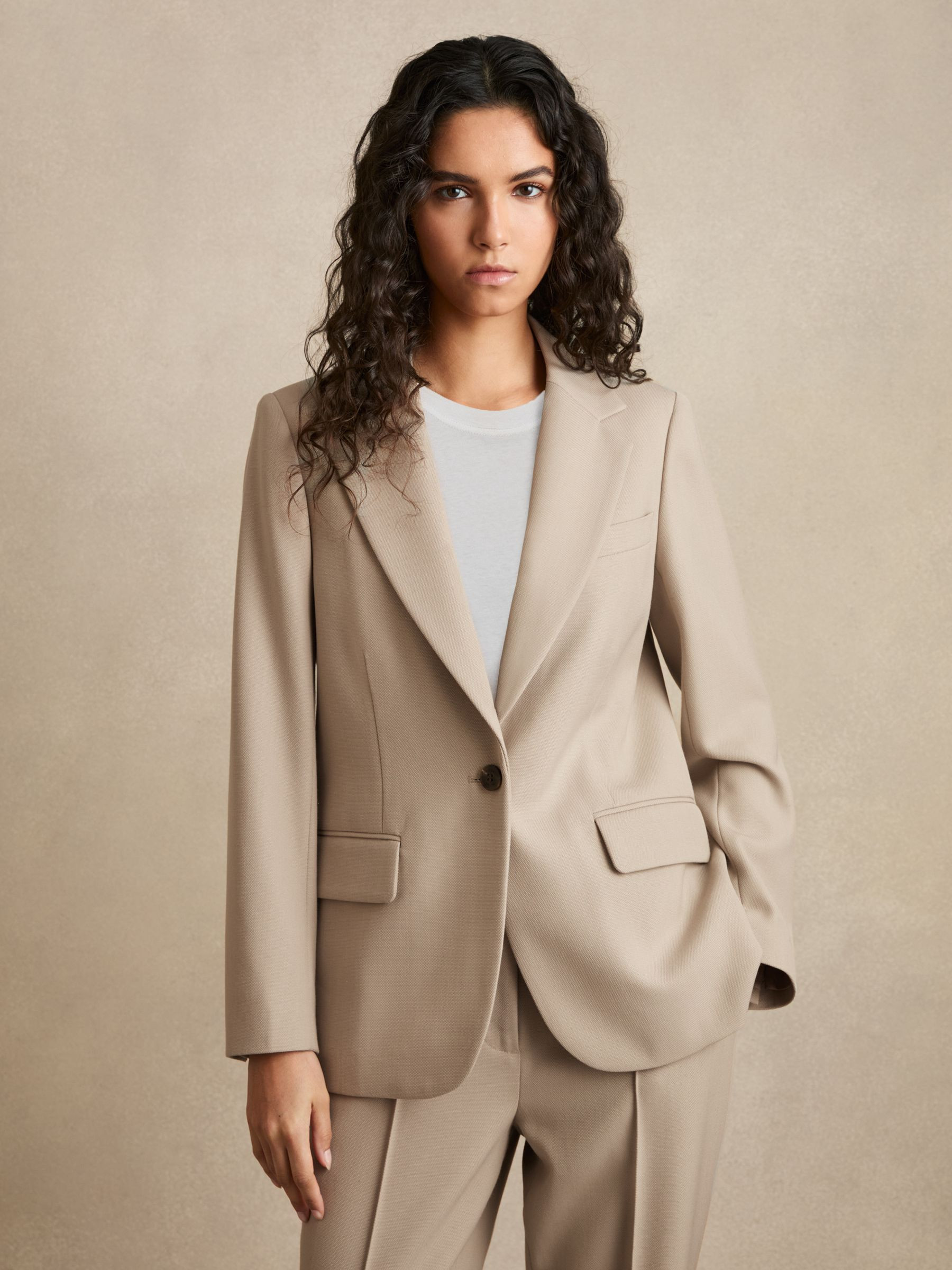 Single-Breasted Textured Wool-Blend Suit Jacket in Neutral | Reiss UK